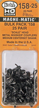 Kadee HO 158-25 Scale Whisker Metal Couplers with Medium Centerset Shank (Bulk Pack 25 Pair)
