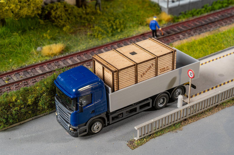 PREORDER Faller HO 161325 Digital Car System Powered Scania R 13 HL Flatbed Truck with Wooden Box Load, Blue | 541.65