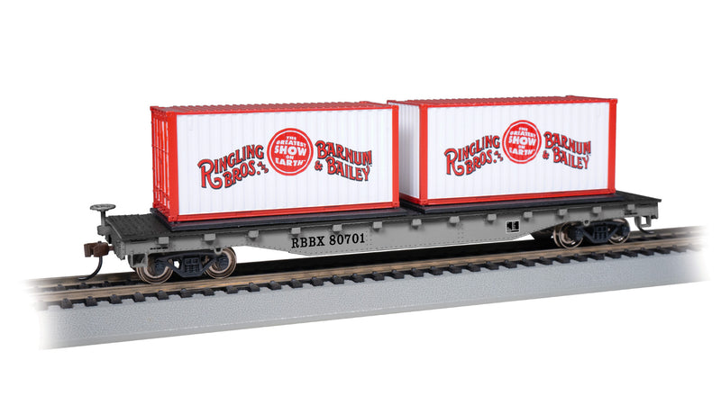 Bachmann 16615 50' Flatcar w/Containers - Ready to Run -- Ringling Bros. and Barnum & Bailey