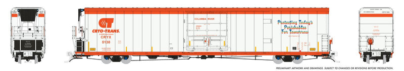 PREORDER Rapido HO 167501-1 Greenbrier 7780cuft Reefer with Sound, Cryo-Trans "Columbia River"