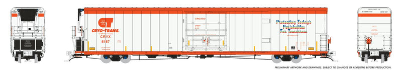 PREORDER Rapido HO 167501-3 Greenbrier 7780cuft Reefer with Sound, Cryo-Trans "Chicago"