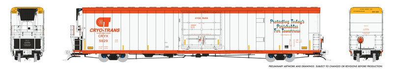 PREORDER Rapido HO 167502-2 Greenbrier 7780cuft Reefer with Sound, Cryo-Trans "Hole in the Wall"