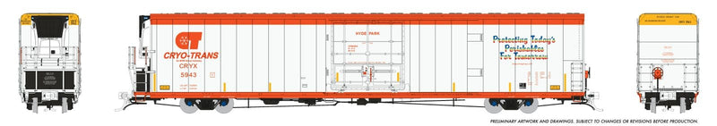 PREORDER Rapido HO 167502-5 Greenbrier 7780cuft Reefer with Sound, Cryo-Trans "Why Not"