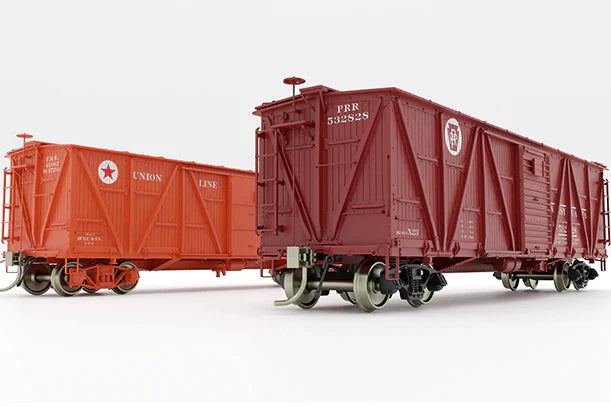 PREORDER Rapido 177003 HO Class X23 Wood Boxcar 6-Pack - Ready to Run -- Pennsylvania Railroad (Tuscan, white, Lines Lettering)