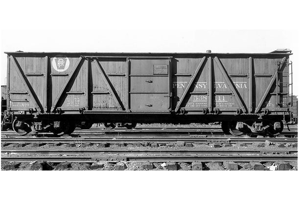 Rapido 177003A HO Class X23 Wood Boxcar - Ready to Run -- Pennsylvania Railroad (Tuscan, white, Lines Lettering)