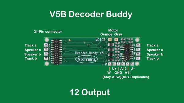 Nix Trains HO NTZ5 Decoder Buddy V5B Locomotive Motherboard with 21-Pin Socket, 12 Auxiliary Light Outputs, 2.2K resistors