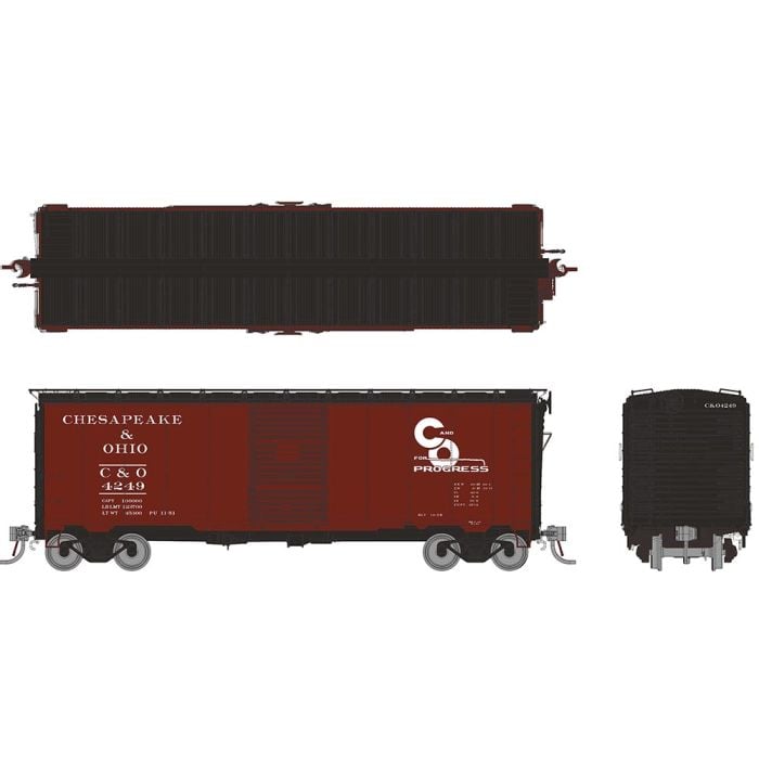 PREORDER Rapido HO 180001 1937 AAR 40' Boxcar with Square Corner, Chesapeake & Ohio Set