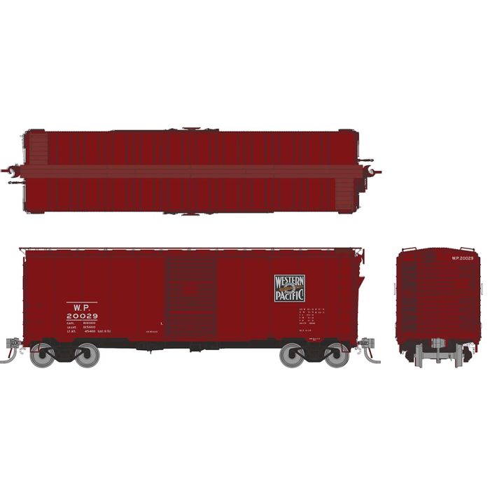 PREORDER Rapido HO 180005 1937 AAR 40' Boxcar with Square Corner, Western Pacific Set