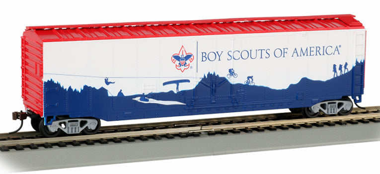 Bachmann Silver Series HO 18013 50' Plug Door Box Car, Boy Scouts of America (Adventure Landscape)