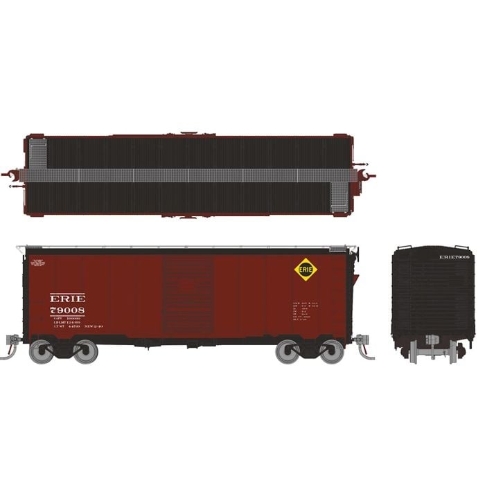 PREORDER Rapido HO 181003 1937 AAR 40' Boxcar with Round Corner, Erie Set