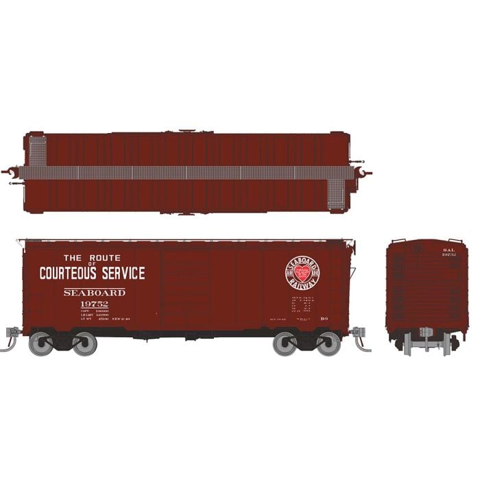 PREORDER Rapido HO 181008 1937 AAR 40' Boxcar with Round Corner, Seaboard Air Line Set