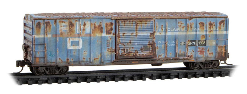 Micro Trains Line #025 44 366  50' Rib-Side Single-Door Boxcar No Roofwalk - Ready to Run -- Sabine River & Northern SRN #1898 (Ex-PH&D, Weathered, blue, Per Diem #6), N Scale