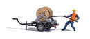 Busch HO 7836 Cable Reel on Trailer with Figure Miniature Scene