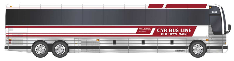 Iconic Replicas 870476 2022 Prevost H3-45 Coach - Assembled -- CYR Bus Tours (silver, black, red, white), HO Scale