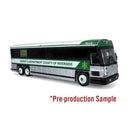 Iconic Replicas 870482 MCI D4000 Coach - Assembled -- Riverside County Sheriff (white, silver, green), HO Scale