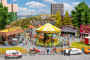 PREORDER Faller HO 190094 Ruhrpott Fair Action Set (Non-Motorized), Includes Carousel, Sausage Stand, 2 Game Stalls, Bounce House & Latrine Trai