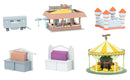PREORDER Faller HO 190094 Ruhrpott Fair Action Set (Non-Motorized), Includes Carousel, Sausage Stand, 2 Game Stalls, Bounce House & Latrine Trai