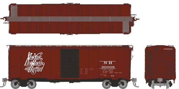Rapido HO 181005 1937 AAR 40' Boxcar with Round Corner 6-Pack, New Haven Set