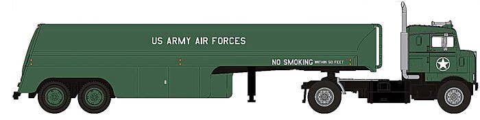 Brekina HO 85957 1950 Kenworth Bullnose Semi Tractor with Tank Trailer, Assembled, US Army Air Force