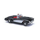 Busch HO 45435 1956 Chevrolet Corvette Convertible, Assembled, Top Down (black, white with Driver)