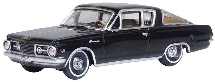 Oxford Diecast HO 87PB65004 1965 Plymouth Barracuda, Assembled, Black, Gold