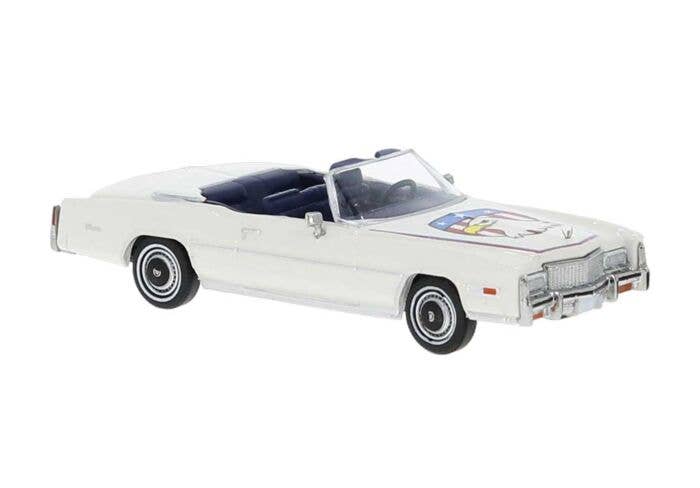 Brekina HO 19759 1975 Cadillac Eldorado Convertible, Assembled, Top Down (white, Eagle Graphics)