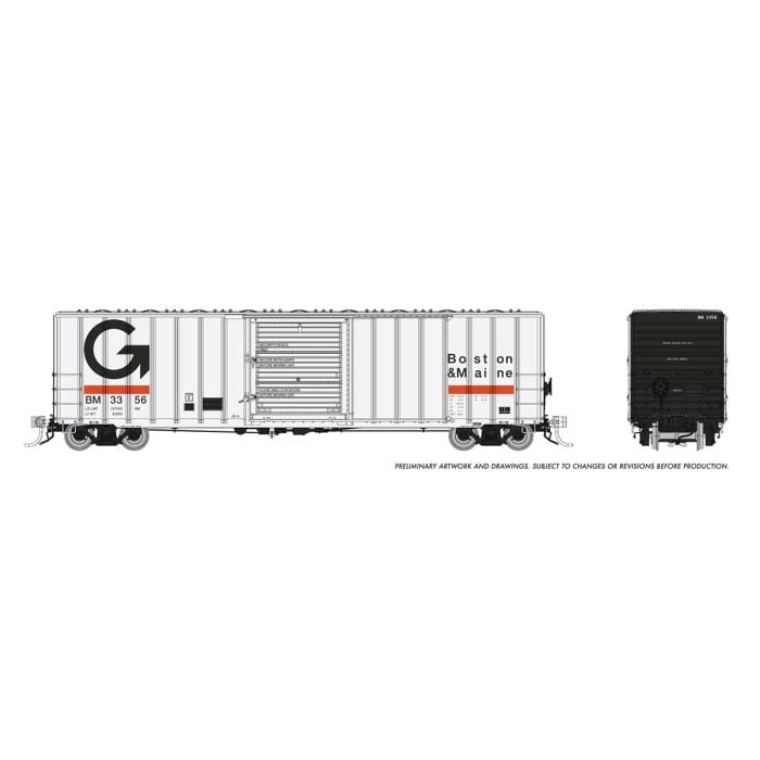 PREORDER Rapido HO 198003 Pacific Car & Foundry 5241 Cubic Foot 50' Boxcar, Guilford B&M Set