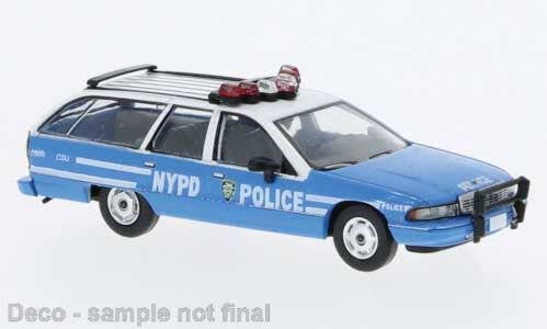 Brekina HO PCX870452 1991 Chevrolet Caprice Station Wagon, Assembled, New York Police Department (blue, white)