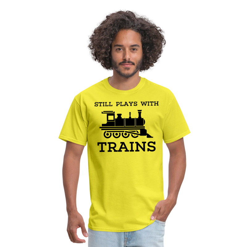 Still Plays With Trains - Men's Light Colored T-Shirt - yellow