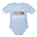 Still Plays With Trains - Organic Short Sleeve Baby Bodysuit Onesie - sky