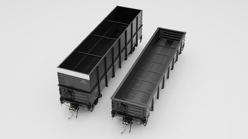 PREORDER Rapido 163006A HO NP 40' Drop-Bottom Gondola - Ready to Run -- Northern Pacific (1966 Scheme, black, white)