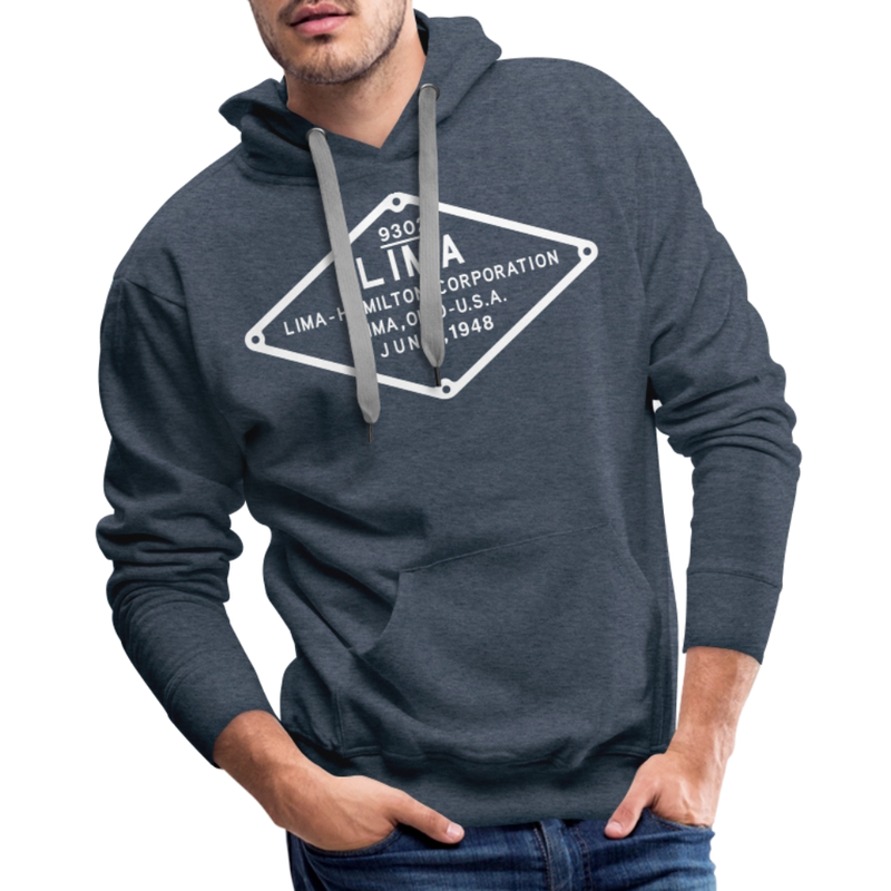 Lima Builder's Plate White Print - Men’s Premium Hoodie - heather denim