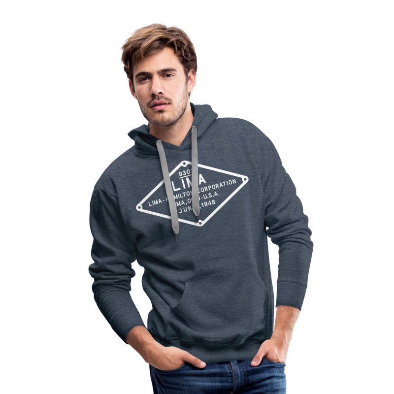 Lima Builder's Plate White Print - Men’s Premium Hoodie - heather denim