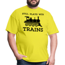 Still Plays With Trains - Men's Light Colored T-Shirt - yellow