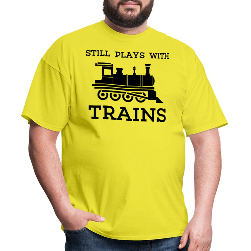 Still Plays With Trains - Men's Light Colored T-Shirt - yellow