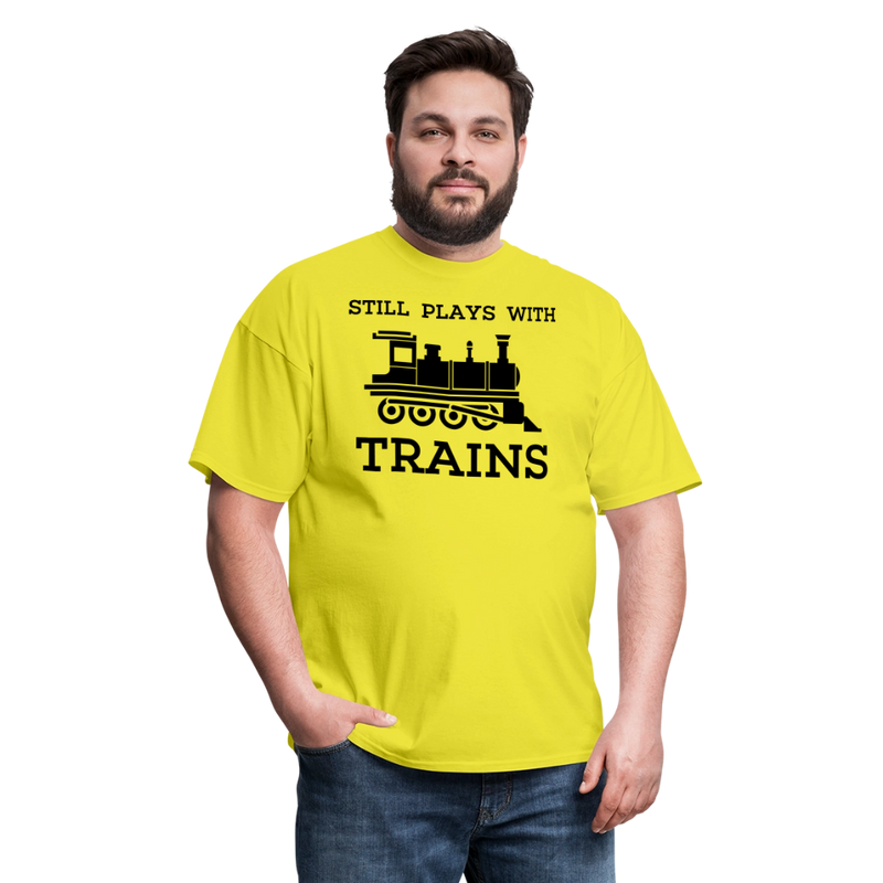 Still Plays With Trains - Men's Light Colored T-Shirt - yellow
