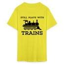 Still Plays With Trains - Men's Light Colored T-Shirt - yellow