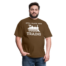 Still Plays With Trains - Men's Dark Colored T-Shirt - brown