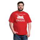 Still Plays With Trains - Men's Dark Colored T-Shirt - red
