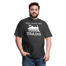 Still Plays With Trains - Men's Dark Colored T-Shirt - heather black