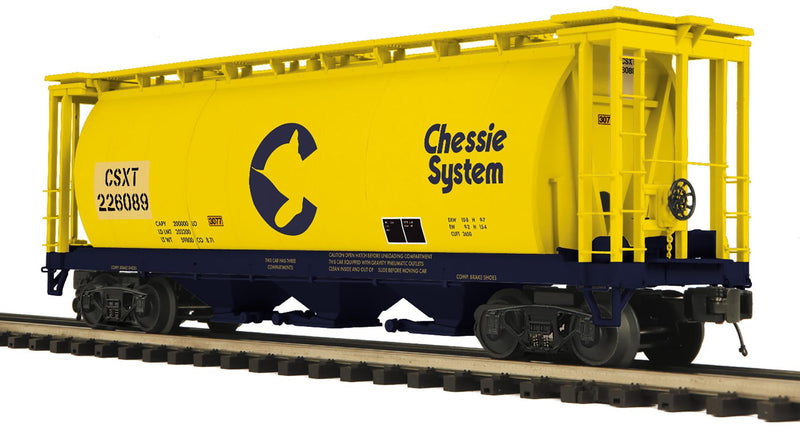 PREORDER MTH Premier O 20-96869 3-Bay Cylindrical Hopper Car, Chessie System