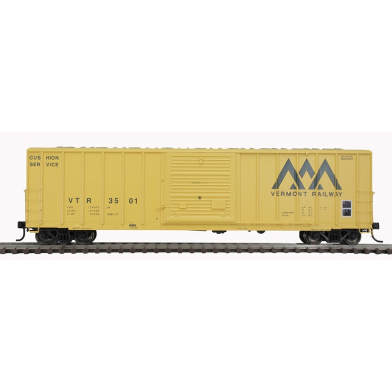 Atlas 20006210 FMC 5077 Single-Door Boxcar - Ready to Run -- Vermont Railway 3527 (yellow, green), HO Scale