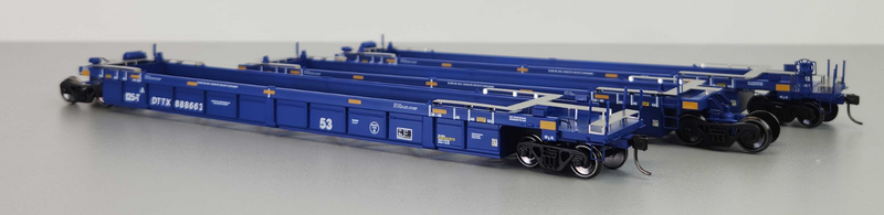 Atlas 20006625 HO 53' ARTICULATED WELL CAR SET  TTX (xBRAN FORWARD THINKING LOGO) 888663 (BLUE/WHITE/RED)