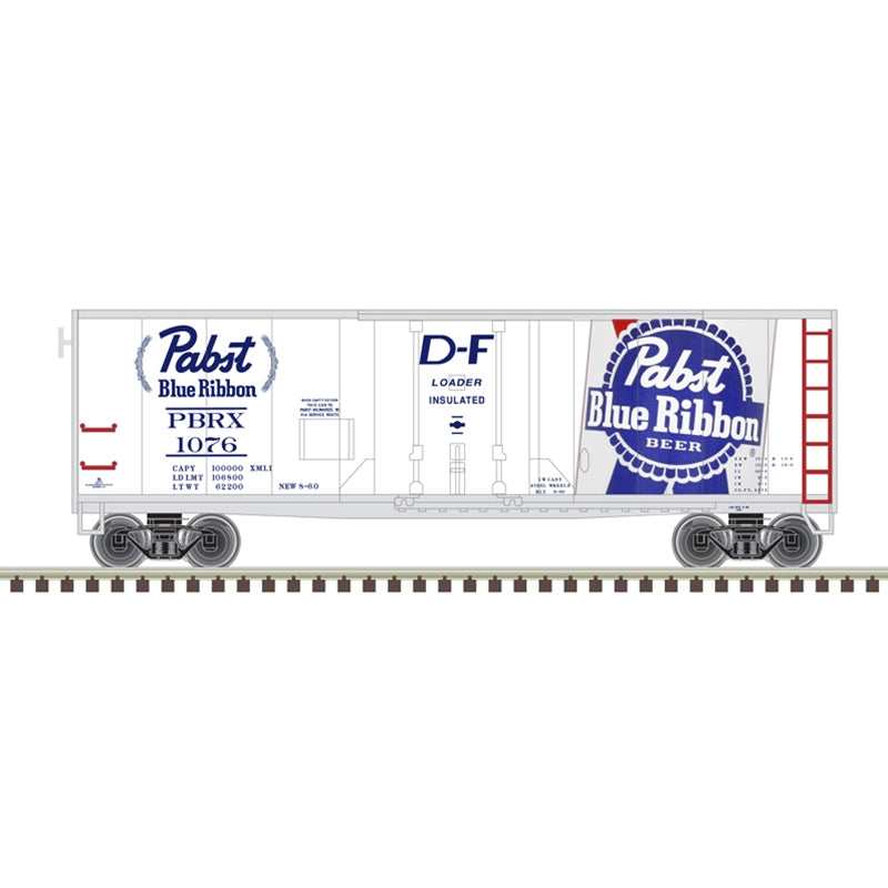 PREORDER Atlas 2001194 40' Plug-Door Boxcar - 2-Rail - Ready to Run -- Pabst blue Ribbon (white, red, blue, silver), O