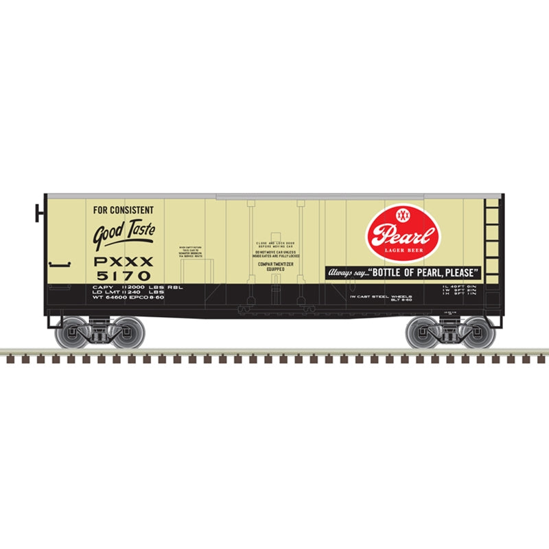 PREORDER Atlas 2001195 40' Plug-Door Boxcar - 2-Rail - Ready to Run -- Pearl Lager (black, tan, red), O