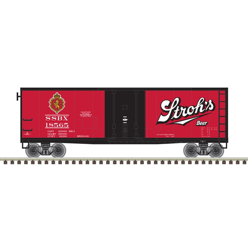 PREORDER Atlas 2001196 40' Plug-Door Boxcar - 2-Rail - Ready to Run -- Stroh's (red, black, white, gold), O