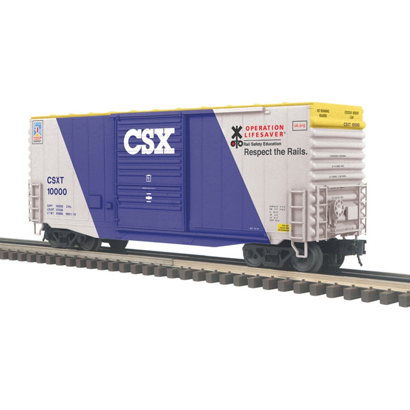 PREORDER Atlas 2001129 40' Hy-Cube Boxcar - 3-Rail - Ready to Run - Trainman(TM) -- CSX (Operation Lifesaver Fantasy Scheme, blue, white), O