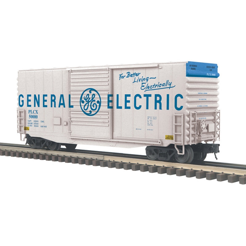 PREORDER Atlas 2001130 40' Hy-Cube Boxcar - 3-Rail - Ready to Run - Trainman(TM) -- General Electric (white, blue), O