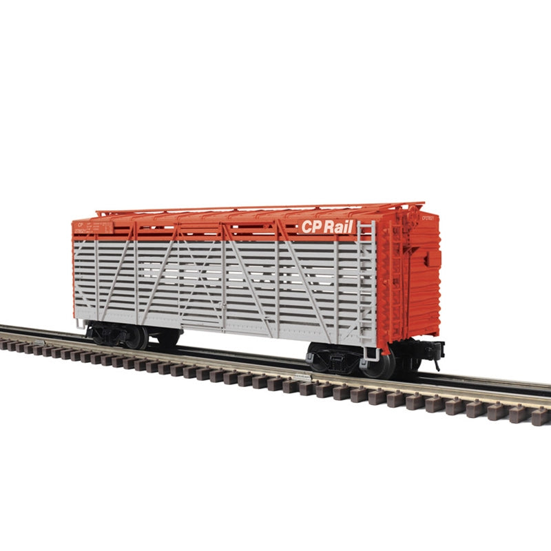 PREORDER Atlas 2002462 40' Steel Stock Car - 2-Rail - Ready to Run - Trainman(R) -- Canadian Pacific (gray, red, white), O