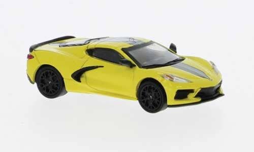 Brekina HO PCX870672 2020 Chevrolet Corvette (C8) Stingray, Assembled, Yellow, Black